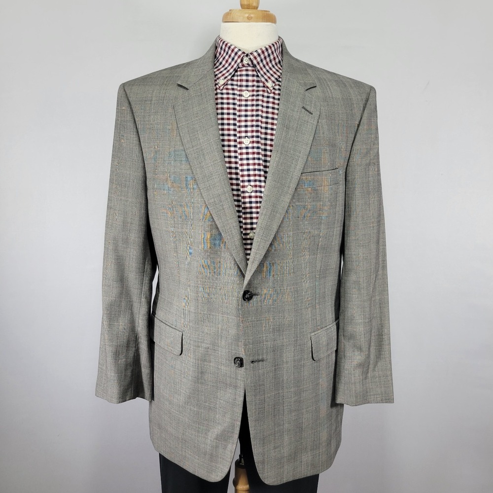 JOS A BANK Men's Sport Coat Blazer Two Button Gray Glen Plaid Wool Cashmere‎ 43L